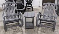 3 PC Grey Poly Rocking Chairs and Side Table