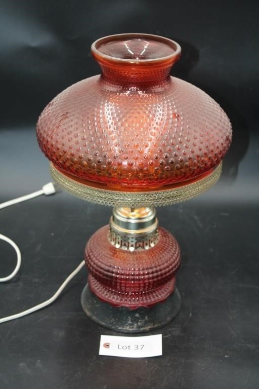 Red Hobnail Glass Table Lamp