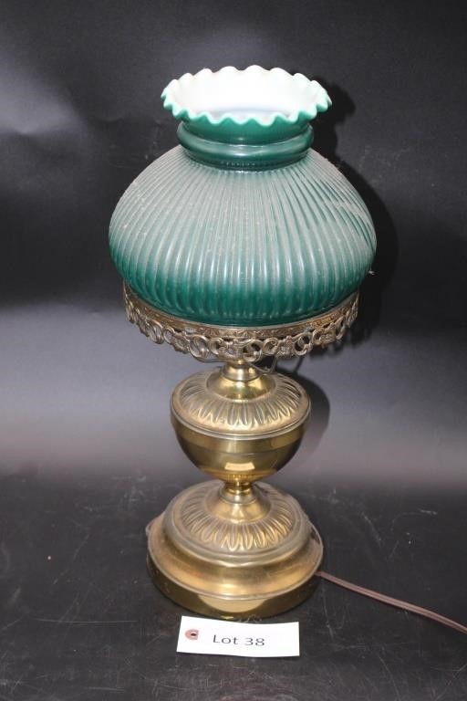 Green Shade Brass Rayo Table Lamp