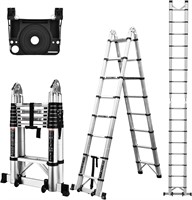 HBTower Telescoping Ladder A Frame, 16.5 Ft BLack