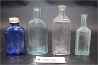 (4) Glass Medical Castoria Bottle