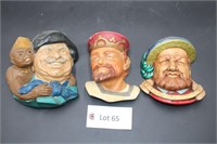 (3) Bossen Head Chalkware Wall Decor Figures