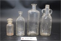 (4) Glass Bottles Apothecary / Medicine Bottles