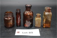 (5) Amber Glass Bottles Apothecary /Medicine Bottl