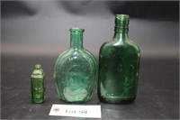 (3) Green Glass Bottles