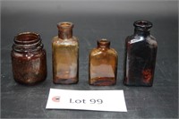 (4) Glass Amber Bottles