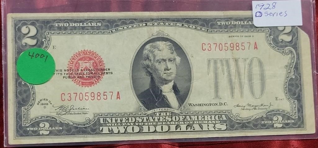 1928-D SERIES RED SEAL $2 NOTES
