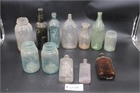 Assortment Of Vintage Glass Bottles,