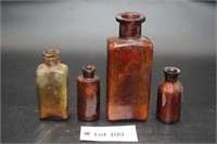 (4) Amber Apothecary Glass Park  Bottles
