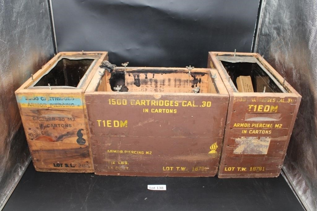 (3) Wooden Ammo Crates, With Empty Shell Boxes