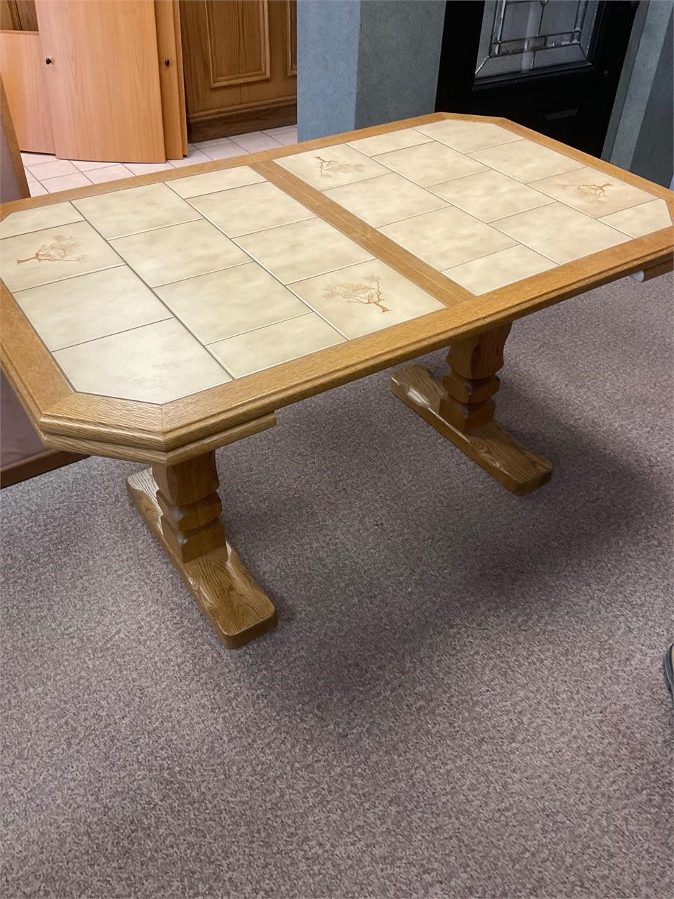 Stunning antique solid wood tile top dinning table