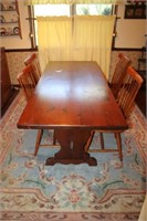 Pine Tressel Farm Table With 4 Windsor Chairs