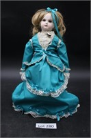 Vintage Porcelain Doll With Blue Dress