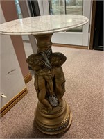 Antique angel sculpture table with marble top