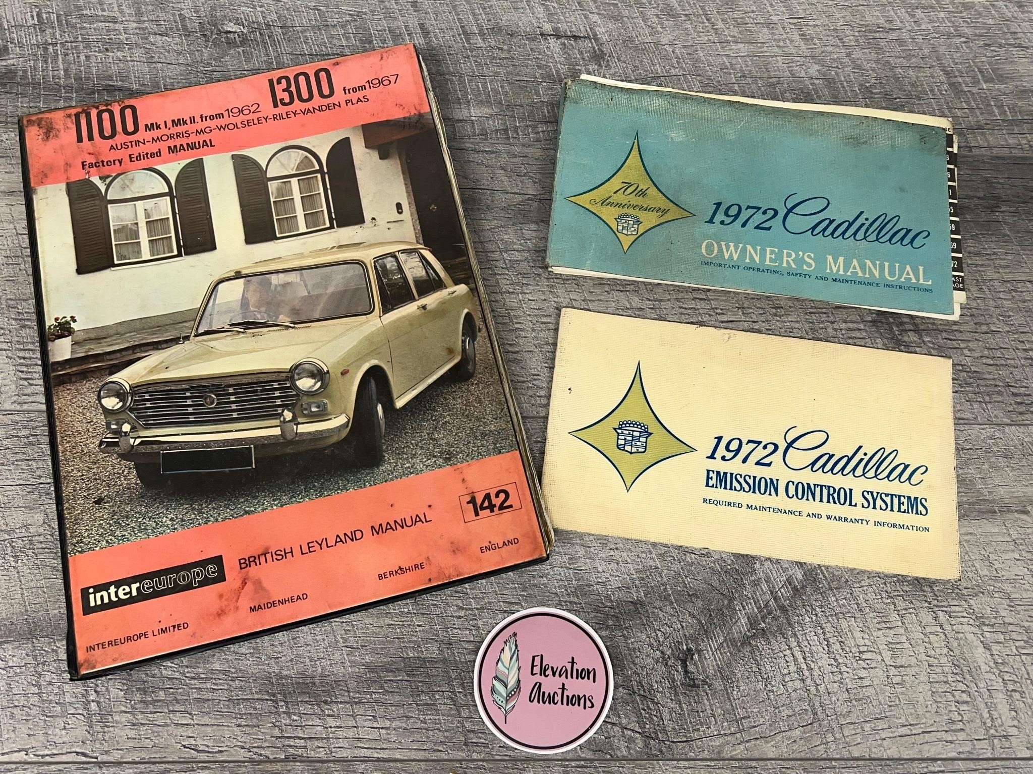 Vintage auto manuals, 1972 Cadillac and MK1 MK2