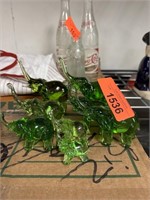 LARGE LOT OF GREEN GLASS ELEPHANTS