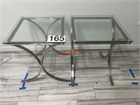 Pair of Chrome End Tables with Glass Tops