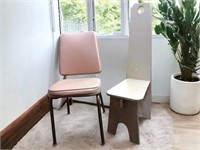 Pink MCM Chair & Lovely Wood Stool