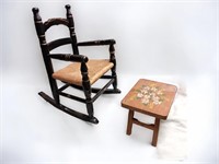 Child's Rocking Chair and Painted Footstool