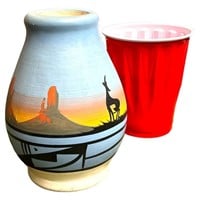 Native American Navajo Pottery Vase Signed 6"