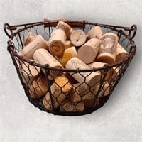 Cute Chicken Wire Basket w/wood handle & corks 6"