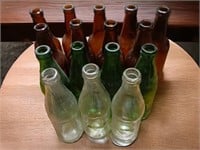 Lot of Clear, Green & Brown Beverage Bottles