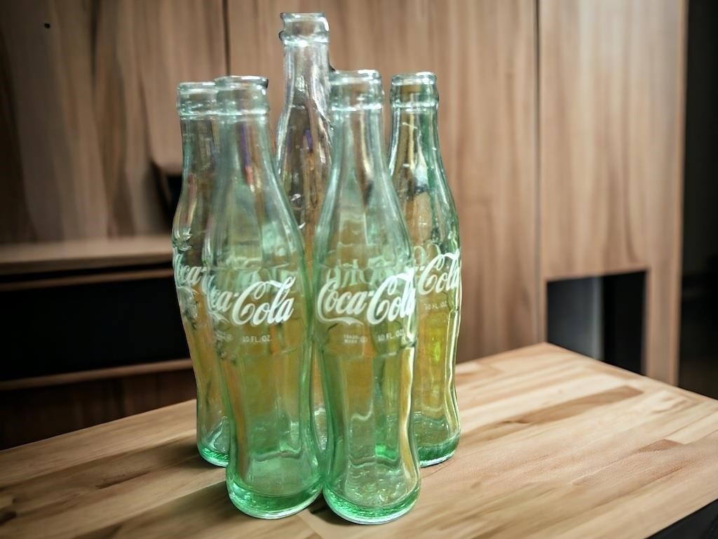 5 Vintage Coca-Cola Glass Bottles Green