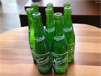 8 National Beverage Pop Bottles Vintage Green