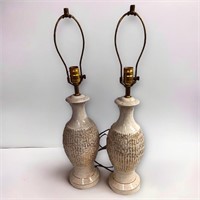 Pair of Lamps Cream with Gold Speckles 28" Tall