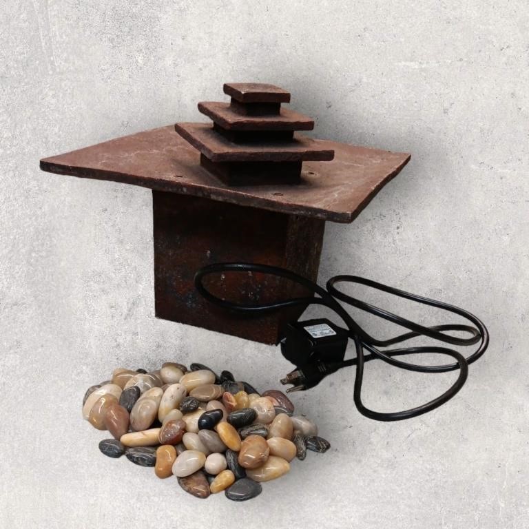 Square Fountain with Polished Stones Untested