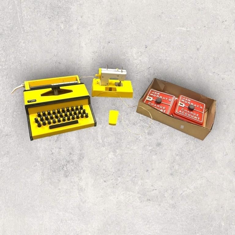 Vintage Toy Typewriter & Sewing Machine & Game
