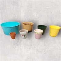7 Planters, Teal Metal, Yellow, Clay