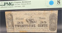 1861 Twenty-Five Cent Bill - Richmond Virginia