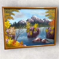 Painting Purple Mountains Waterfall
