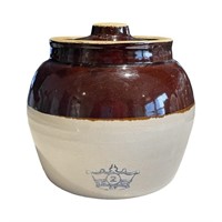 2 QT Handled Brown Bean Crock with Lid