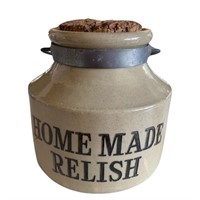 Vintage Salt Glazed Crock "Home Made Relish"