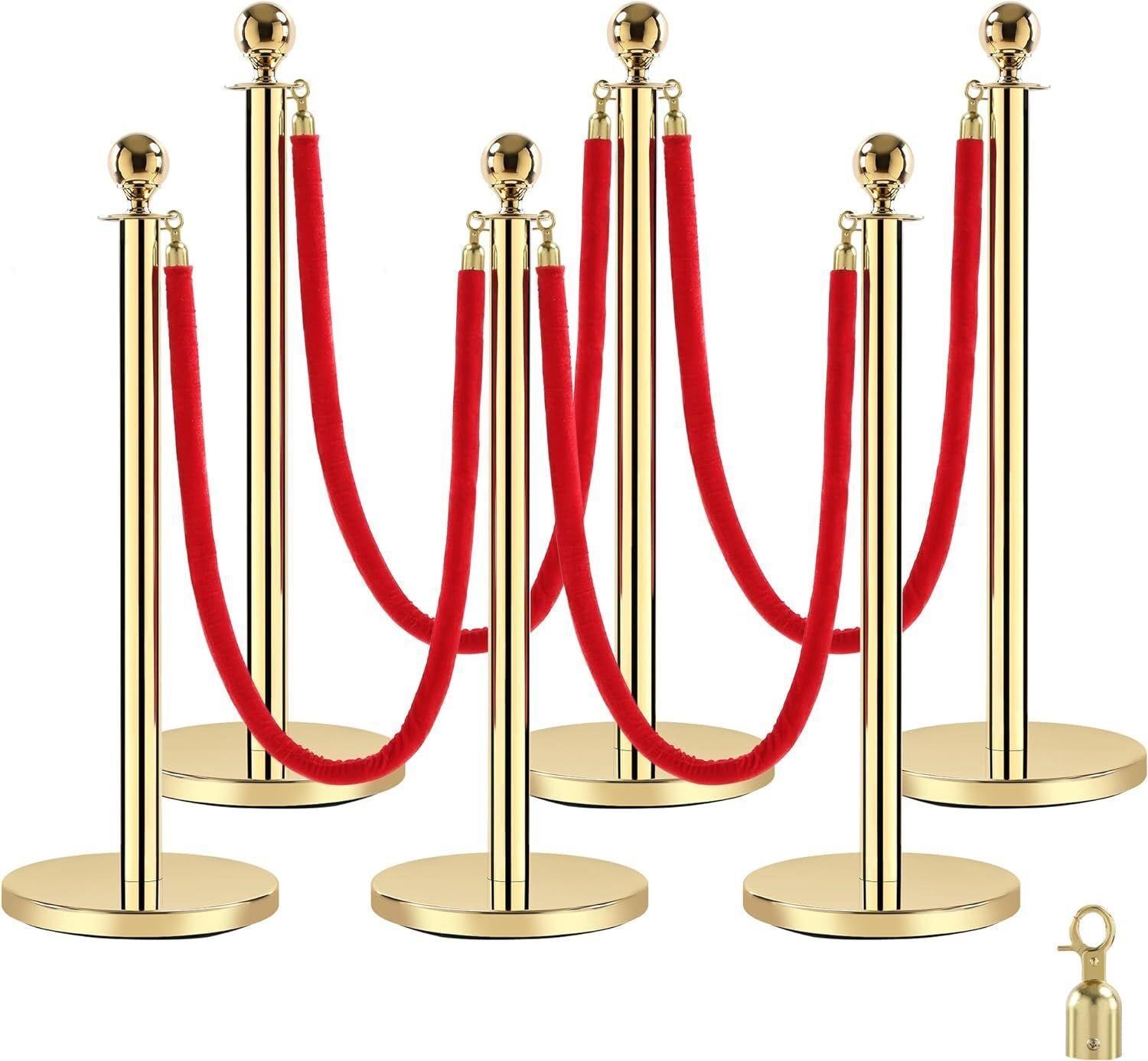 Red Carpet Ropes and Poles,5 ft/1.5 m Velvet Red