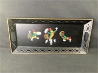 Vintage Hand Painted Rooster Serving Tray