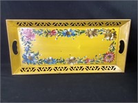Vintage Hand Painted Serving Tray with Flowers