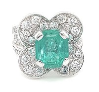 Platinum 5.17 cts Emerald & Diamond Ring