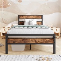 Twin Bed Frame with Wood Headboard