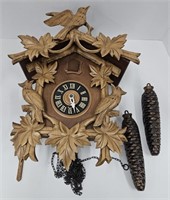 (E) Cuckoo Clock 14" Long With Weights, Pendulum,