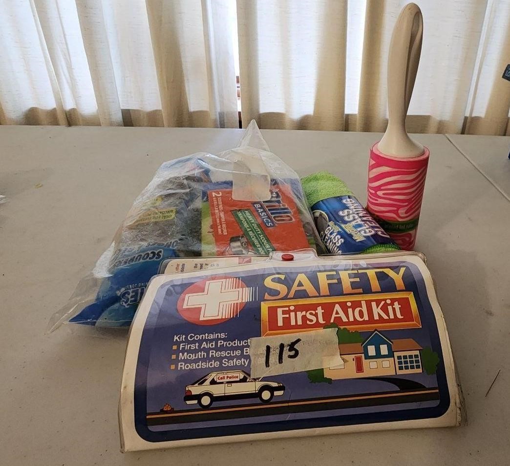 First Aid Kit and random cleaning supplies