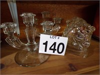 Glass Candlesticks and Bookends
