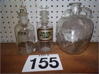 2 Apothecary Bottles and Vintage Jar