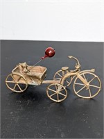 Brass Tricycle Pulling Wagon w/ Bear & Balloon
