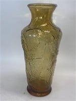 Vintage Pressed Glass Vase - Italy -  Amber