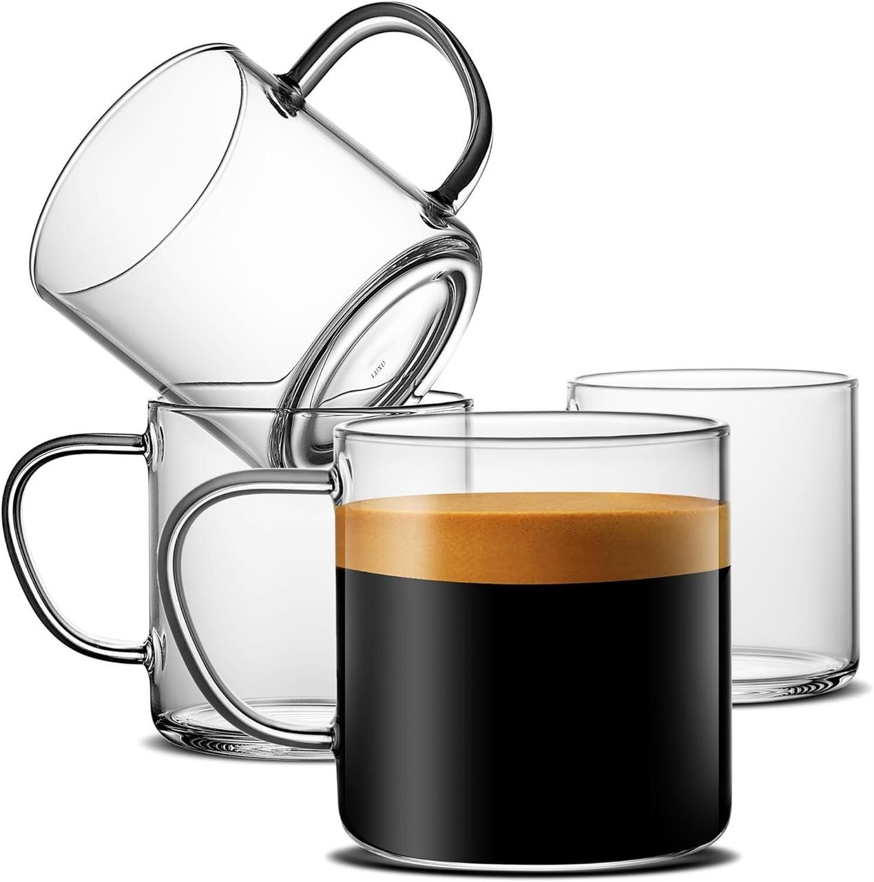 LUXU 4pcs 14oz Glass Coffee Mugs