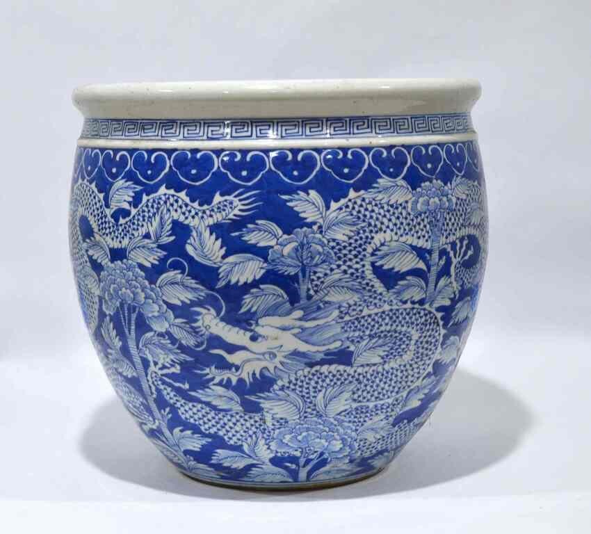 Large Chinese Blue & White Fish Bowl