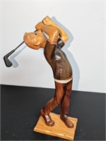 Vintage Golfer Hand Carved Wood Italy